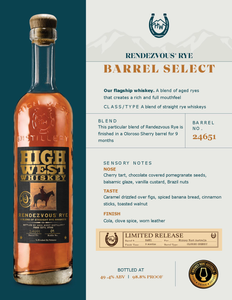 High West Rendezvous Rye WHA Barrel Select 750ml 49.4% abv.